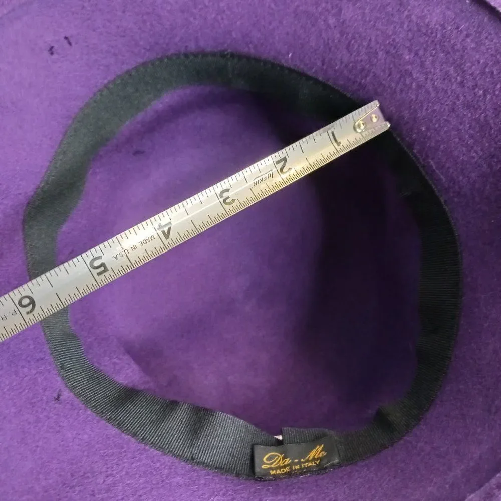 Vintage Da-Me Made in Italy Women's Purple Black Wool Pillbox Hat - Picture 7 of 11